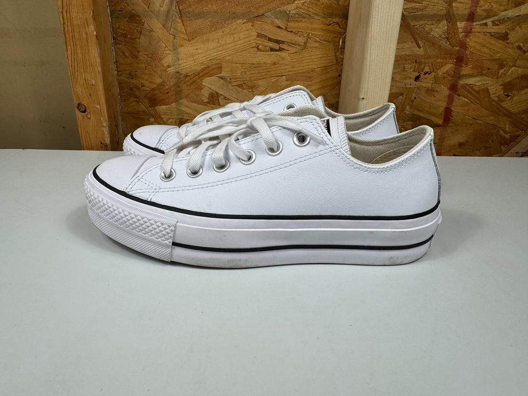 Converse Chuck Taylor All Star Lift Platform Leather White/Black/White Womens Size 7 Worn 561680C