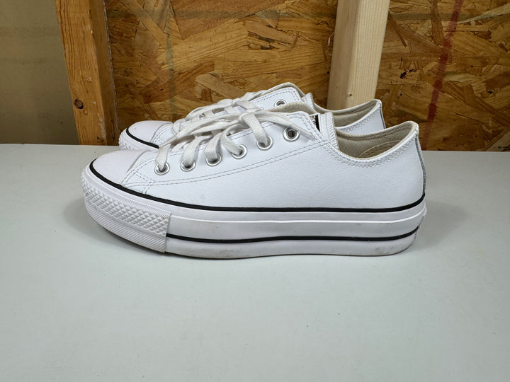 Converse Chuck Taylor All Star Lift Platform Leather White/Black/White Womens Size 7 Worn 561680C
