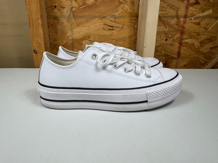 Converse Chuck Taylor All Star Lift Platform Leather White/Black/White Womens Size 7 Worn 561680C