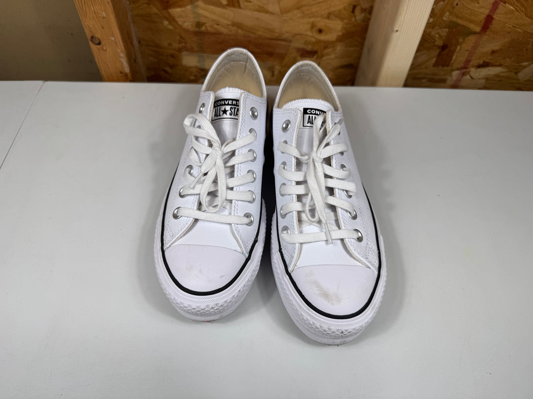 Converse Chuck Taylor All Star Lift Platform Leather White/Black/White Womens Size 7 Worn 561680C