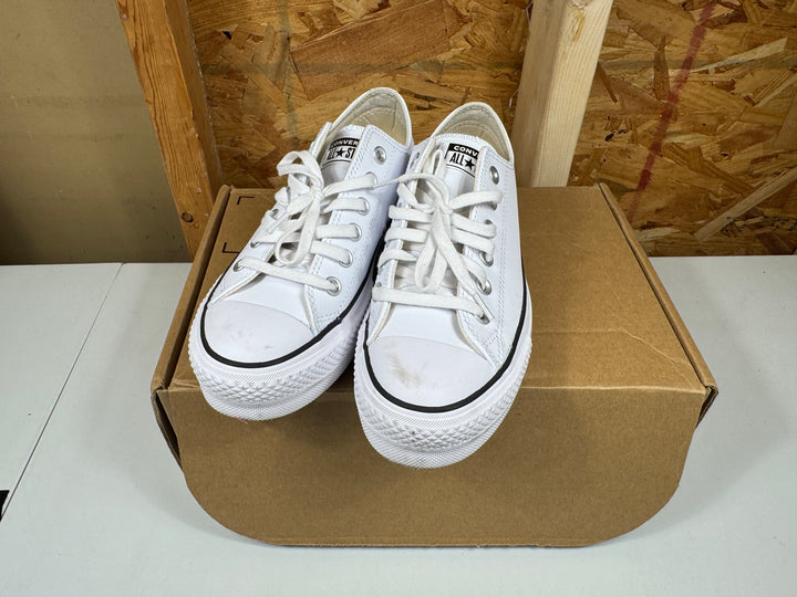 Converse Chuck Taylor All Star Lift Platform Leather White/Black/White Womens Size 7 Worn 561680C