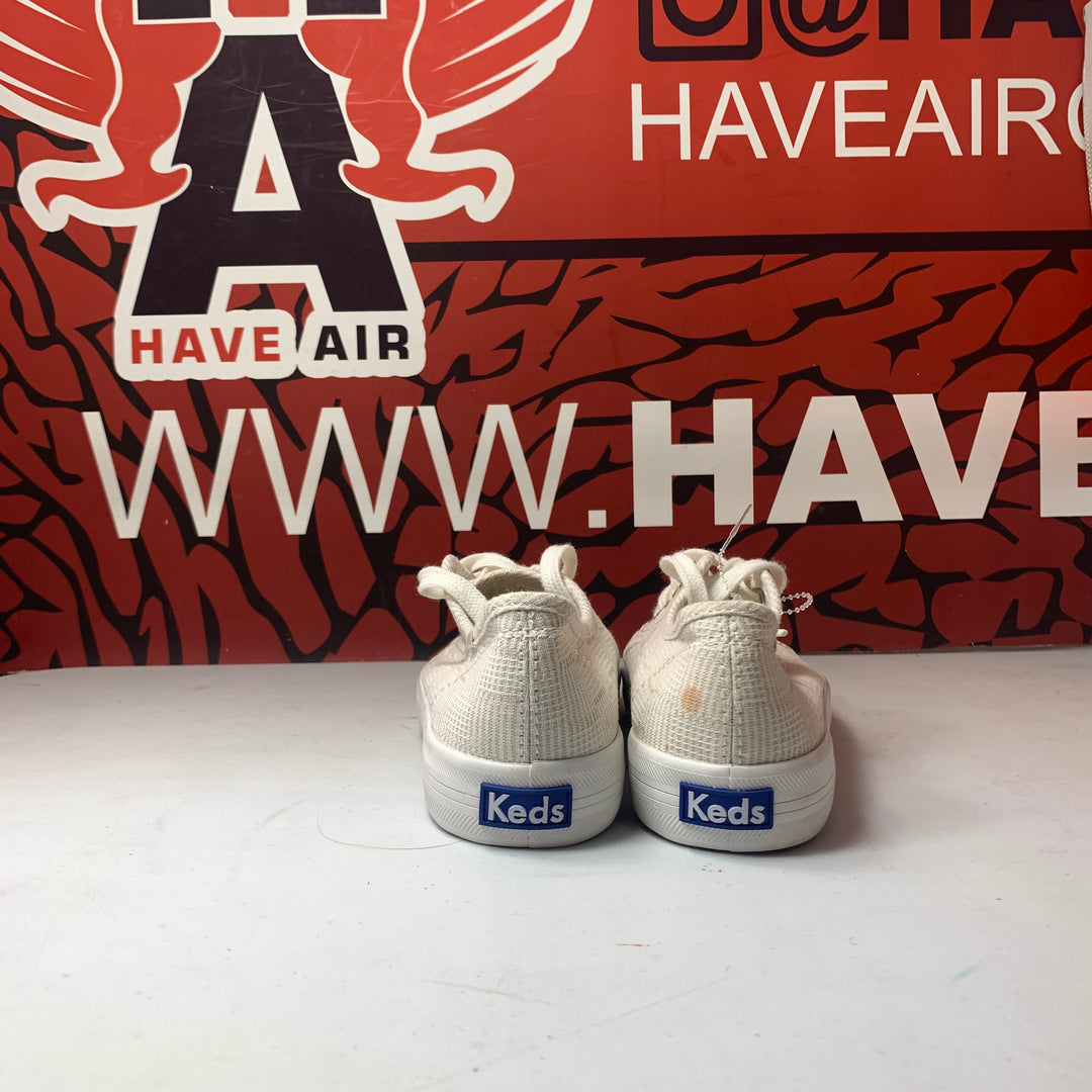 Keds Kickstart Canvas Crosshatch Sneaker White/Tan Womens Size 5.5 Lightly Worn WF66790