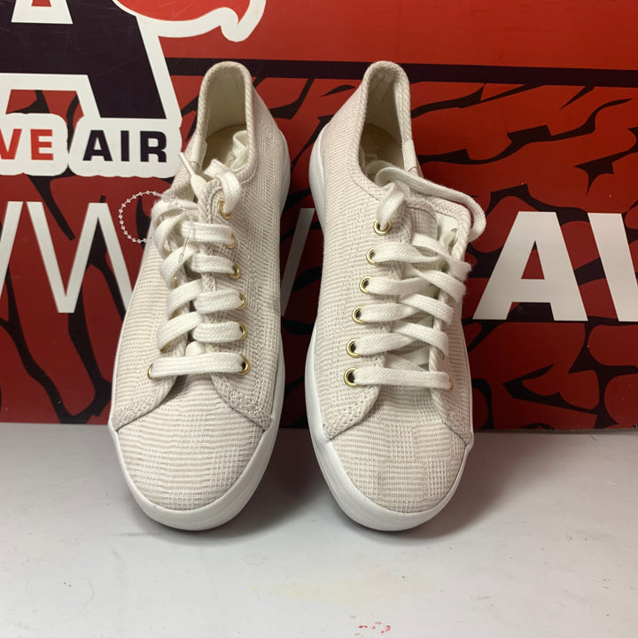 Keds Kickstart Canvas Crosshatch Sneaker White/Tan Womens Size 5.5 Lightly Worn WF66790