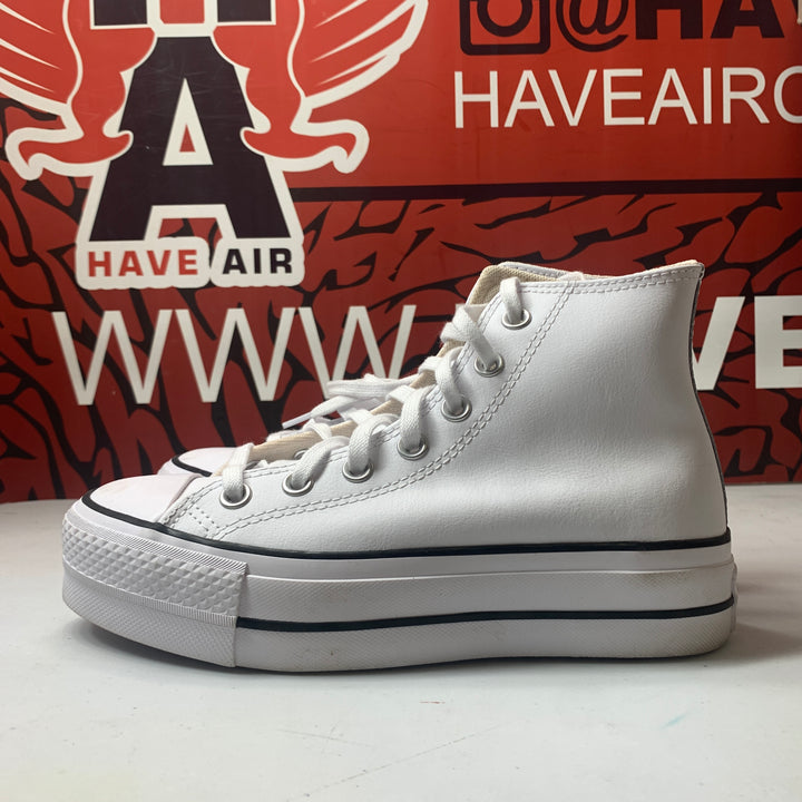 Converse All Star Lift Platform High Leather White/Black Womens Size 5.5 Lightly Worn