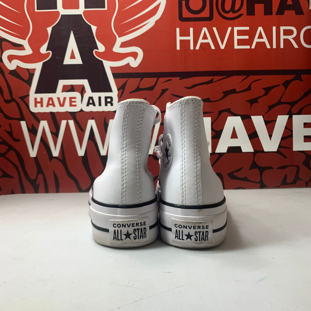 Converse All Star Lift Platform High Leather White/Black Womens Size 5.5 Lightly Worn
