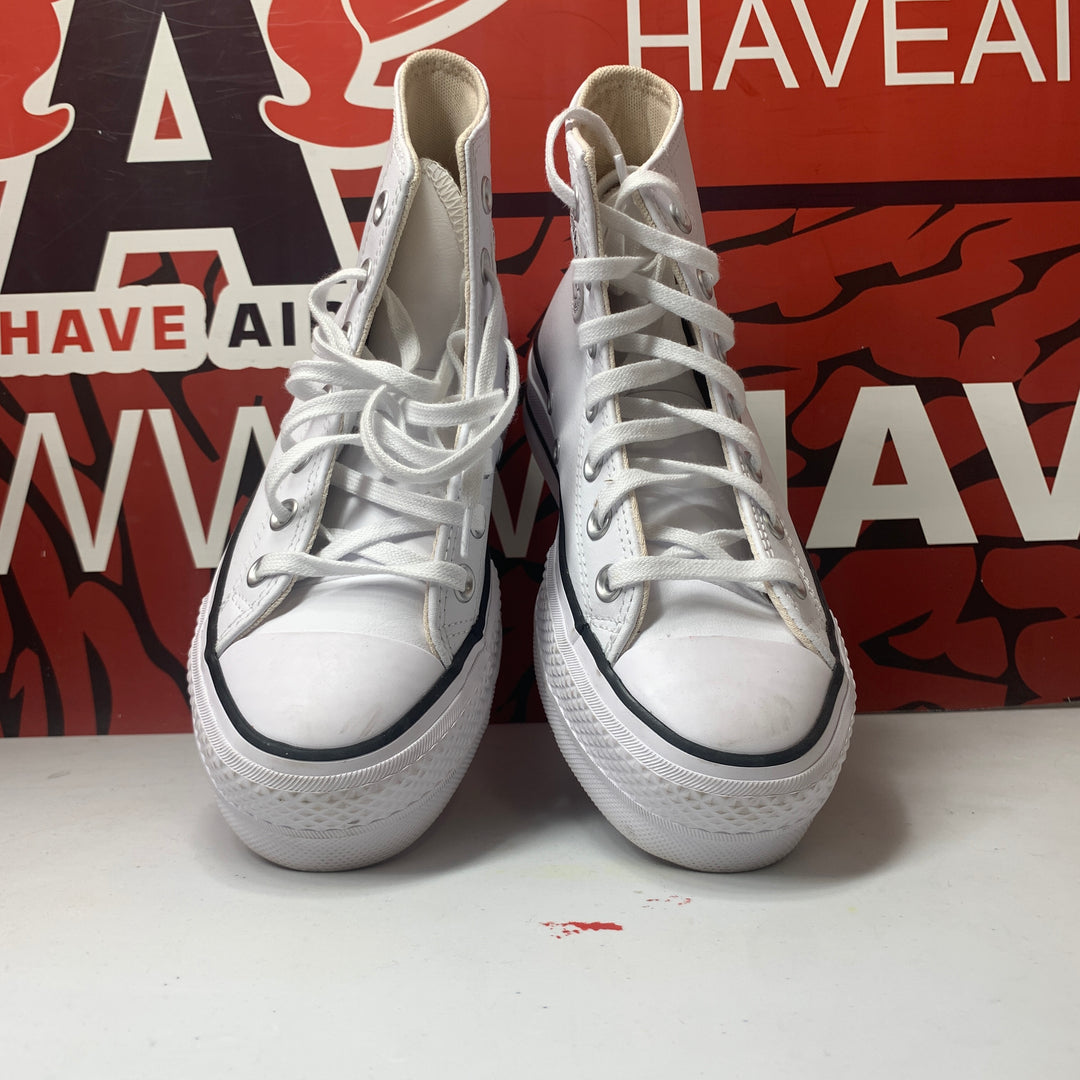Converse All Star Lift Platform High Leather White/Black Womens Size 5.5 Lightly Worn