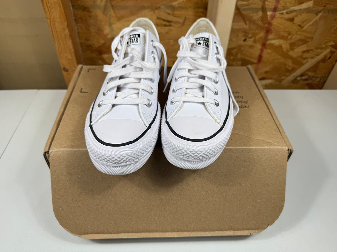 Converse Chuck Taylor All Star Lift Platform Leather White/Black/White Womens Size 7.5 Lightly Worn 561680C